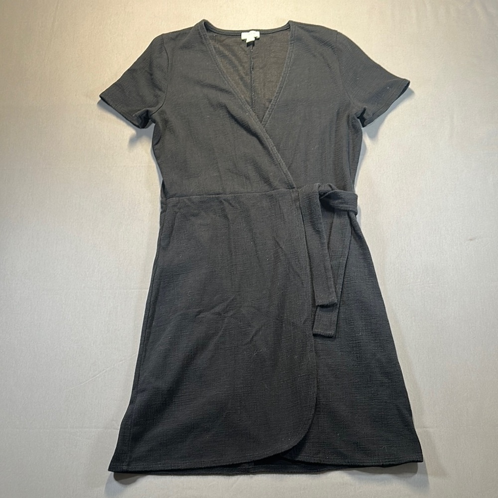J Crew Factory Textured Knit Faux Wrap Mini Dress, Short Sleeve - Womens Small